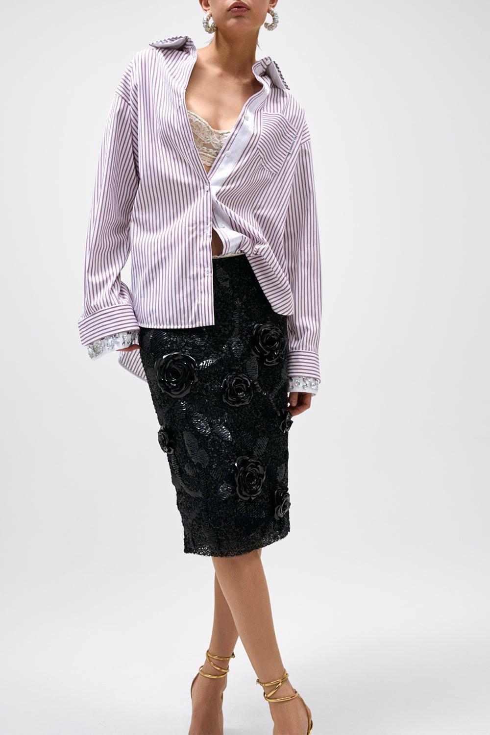 DES PHEMMES-Striped Oversized Button Up Blouse-