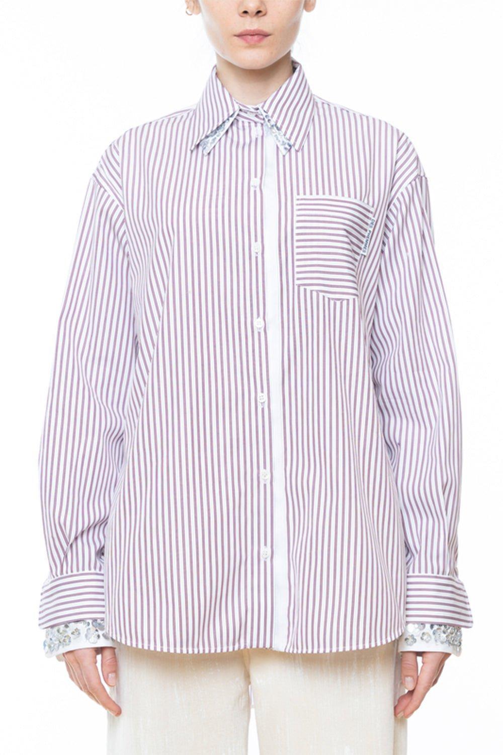 DES PHEMMES-Striped Oversized Button Up Blouse-