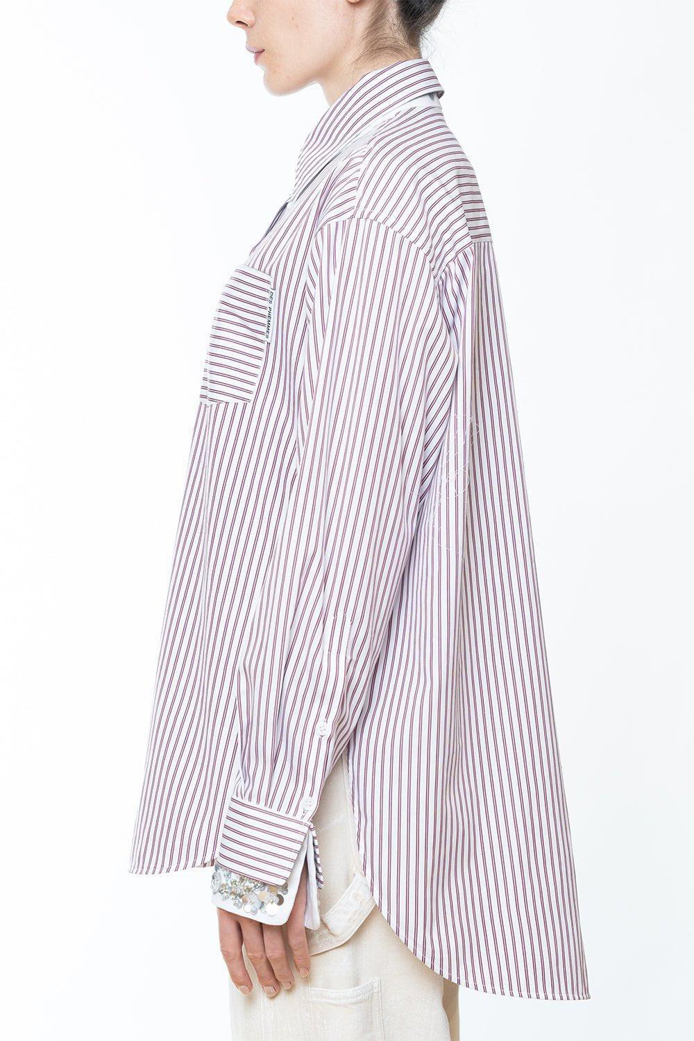 DES PHEMMES-Striped Oversized Button Up Blouse-