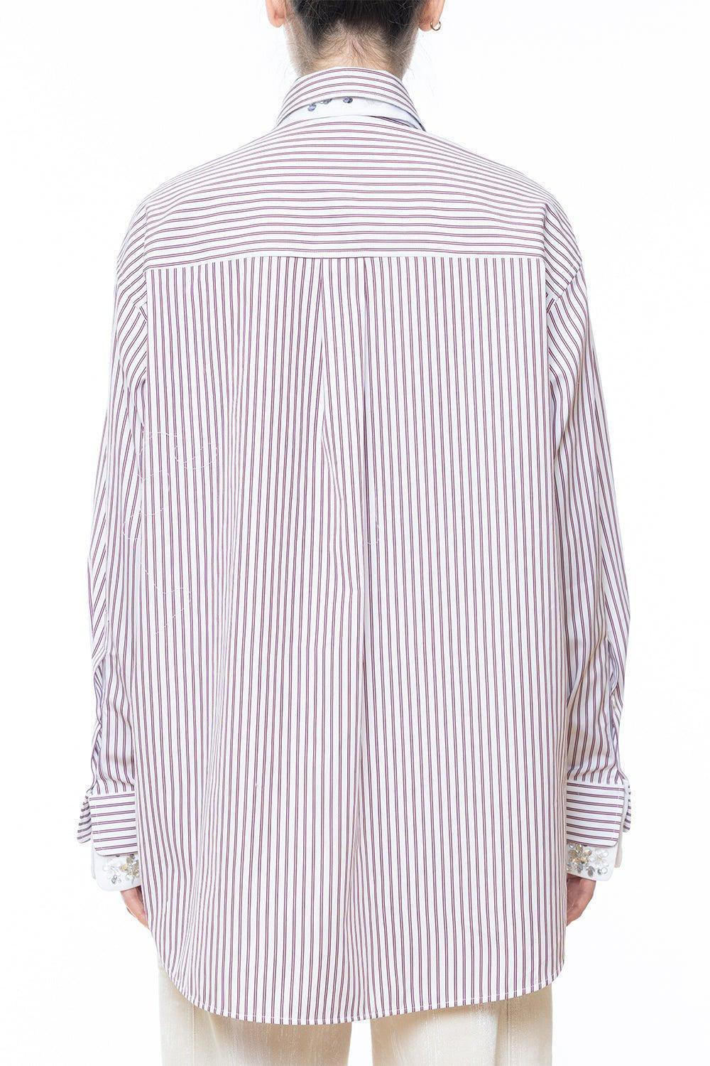 DES PHEMMES-Striped Oversized Button Up Blouse-