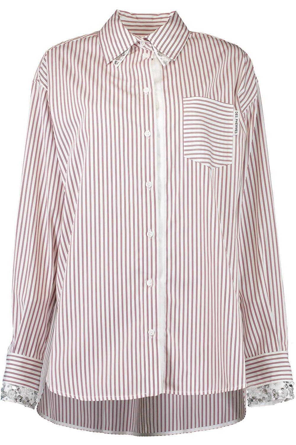 DES PHEMMES-Striped Oversized Button Up Blouse-