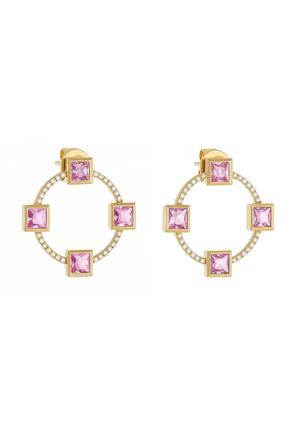 Pink Sapphire Club Earrings-YELLOW GOLD-JEWELRYFINE JEWELEARRING-DEVON WOODHILL