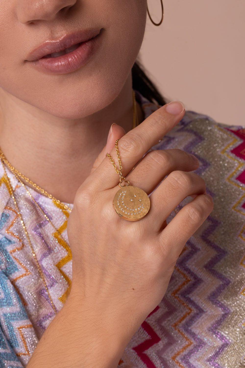 DEVON WOODHILL-Medium Moon and Stars Locket Necklace-YELLOW GOLD