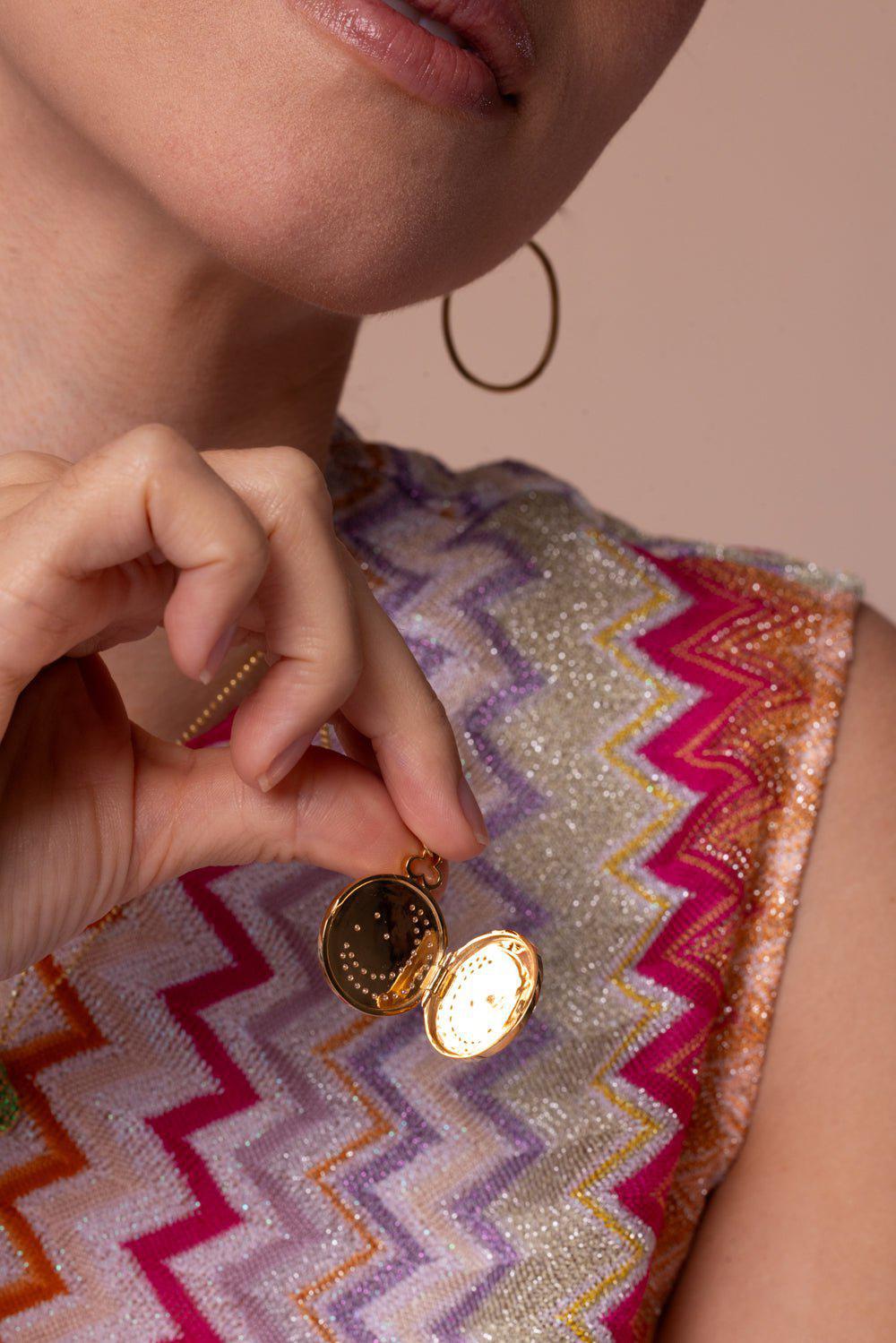 DEVON WOODHILL-Medium Moon and Stars Locket Necklace-YELLOW GOLD