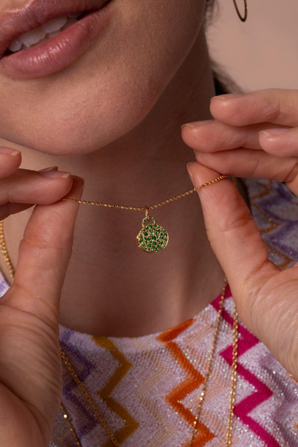 DEVON WOODHILL-Mini Sugar Green Garnet Locket Necklace-YELLOW GOLD