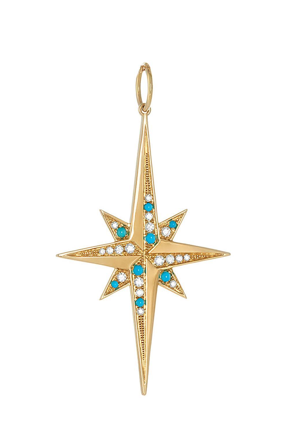 Deluxe Turquoise Diamond Stellar Pendant-YELLOW GOLD-JEWELRYFINE JEWELPENDANT-DEVON WOODHILL