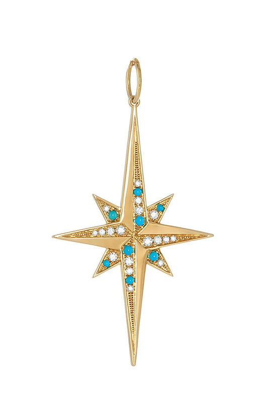 Deluxe Turquoise Diamond Stellar Pendant-YELLOW GOLD-JEWELRYFINE JEWELPENDANT-DEVON WOODHILL