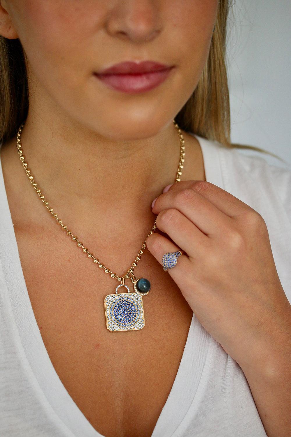 London Blue Topaz Moon Charm-YELLOW GOLD-JEWELRYFINE JEWELPENDANT-DEVON WOODHILL