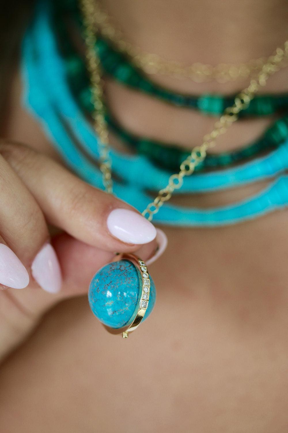Turquoise Deluxe Cosmic Spinner Pendant-YELLOW GOLD-JEWELRYFINE JEWELPENDANT-DEVON WOODHILL