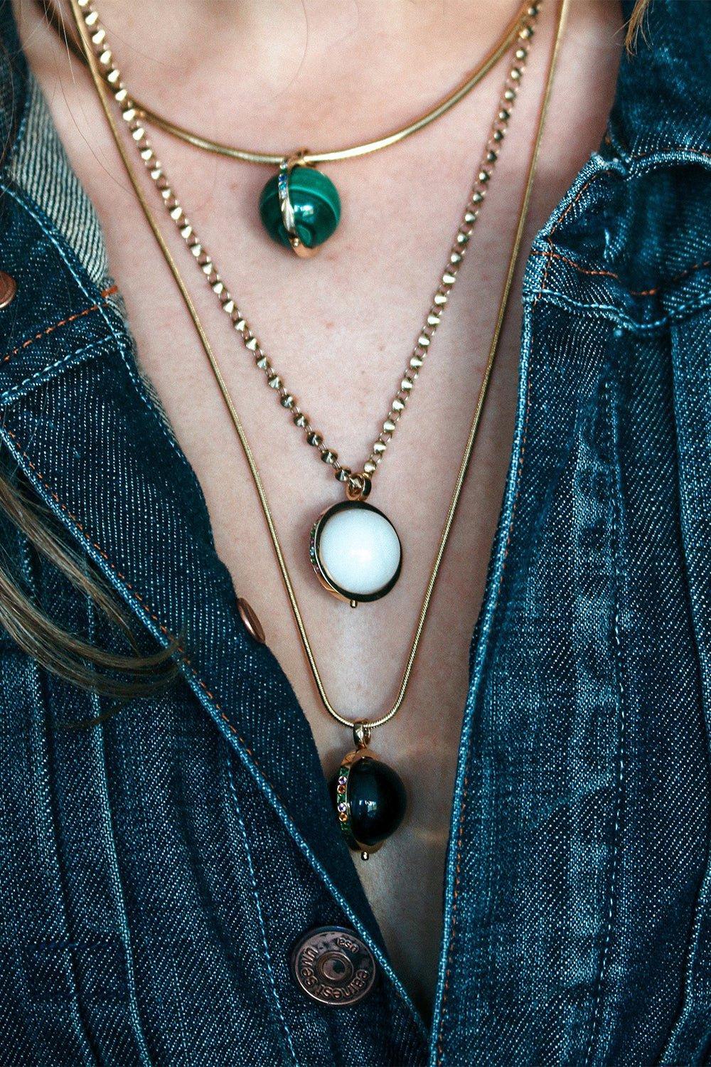 DEVON WOODHILL-White Agate Deluxe Cosmic Spinner Ball Charm-YELLOW GOLD
