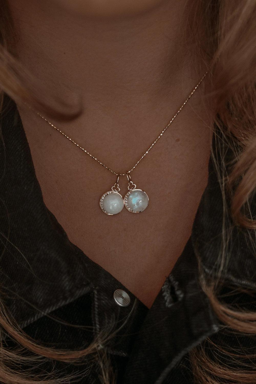 White Agate Moon Charm-YELLOW GOLD-JEWELRYFINE JEWELPENDANT-DEVON WOODHILL