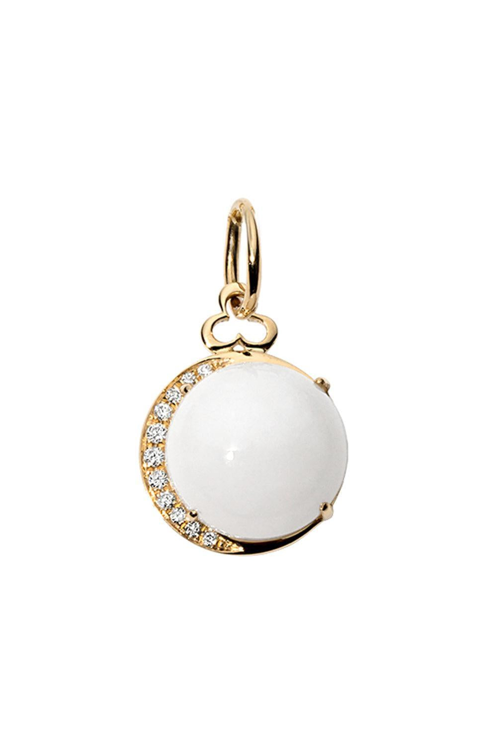 White Agate Moon Charm-YELLOW GOLD-JEWELRYFINE JEWELPENDANT-DEVON WOODHILL