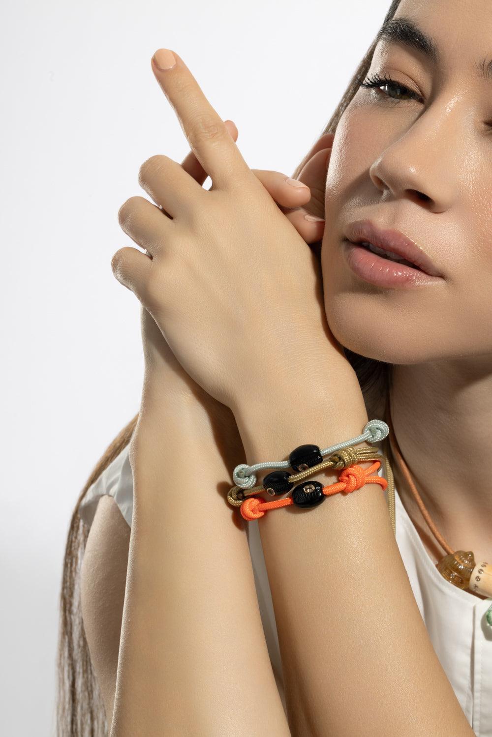 Petite Onyx Cowrie Sillimanite Grey Bracelet-ROSE GOLD-JEWELRYFINE JEWELBRACELET O-DEZSO BY SARA BELTRAN