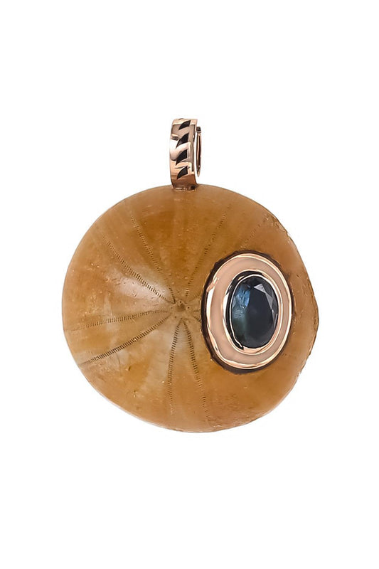 Aquamarine Fossilized Sand Dollar Pendant-ROSE GOLD-JEWELRYFINE JEWELPENDANT-DEZSO BY SARA BELTRAN