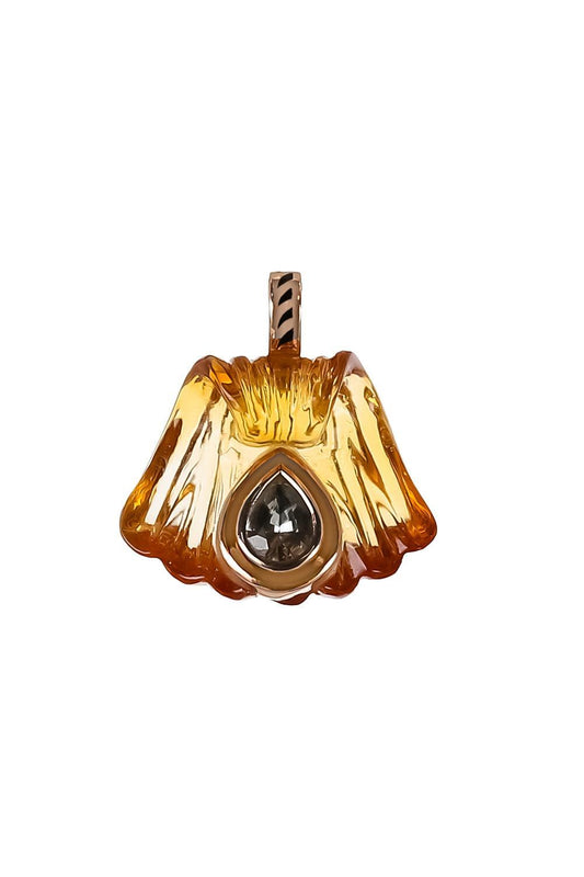 Citrine White Sapphire Rose Carved Capri Pendant-ROSE GOLD-JEWELRYFINE JEWELPENDANT-DEZSO BY SARA BELTRAN