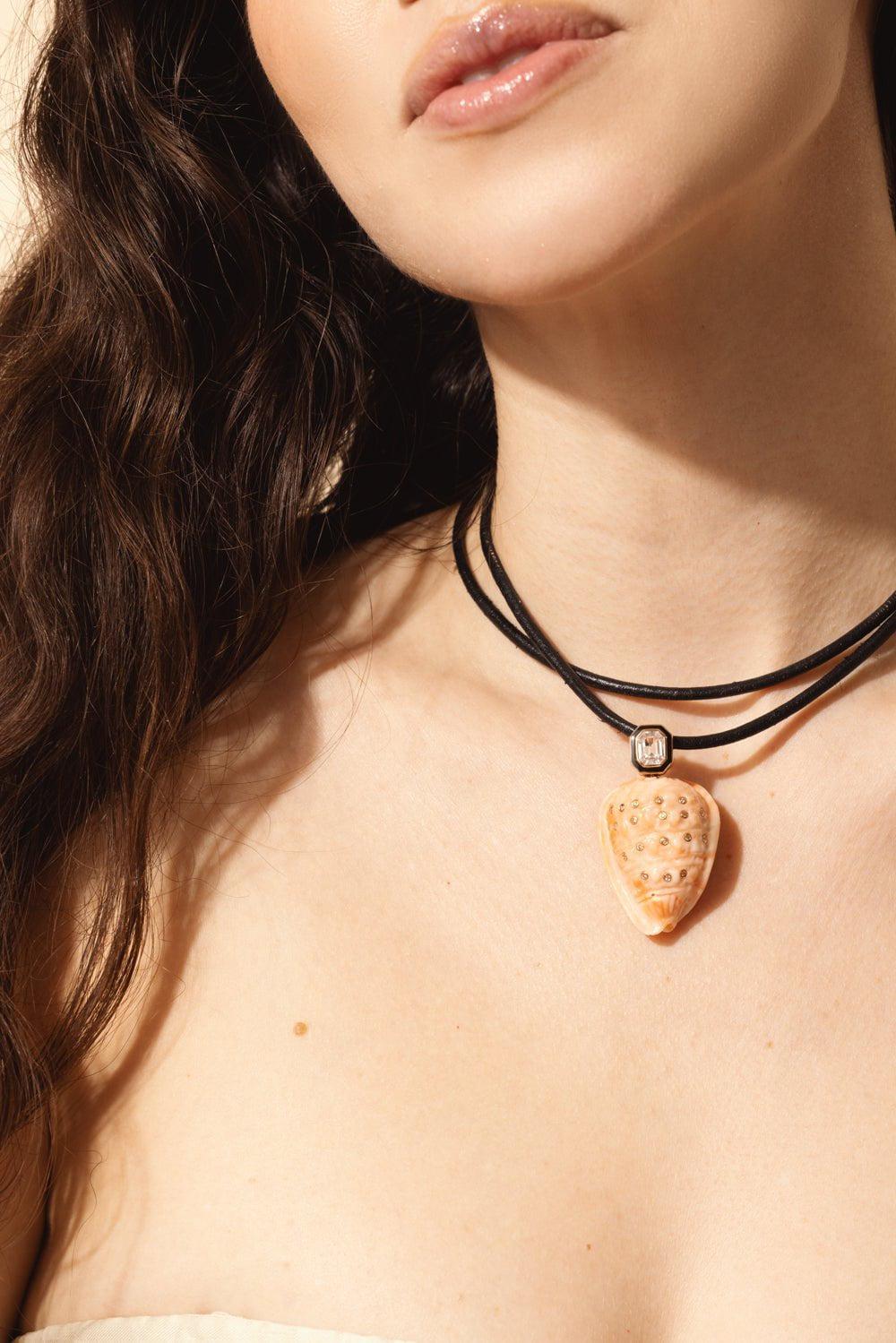 DEZSO BY SARA BELTRAN-Diamond Helmet Shell Pendant-ROSE GOLD