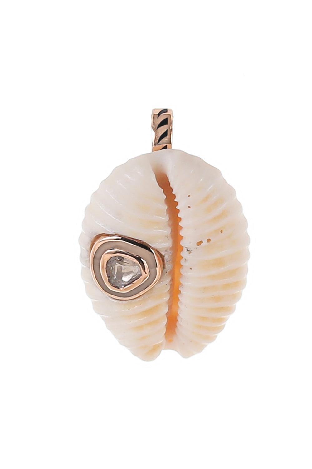 Diamond Polki Natural Cowry Shell Pendant-ROSE GOLD-JEWELRYFINE JEWELPENDANT-DEZSO BY SARA BELTRAN