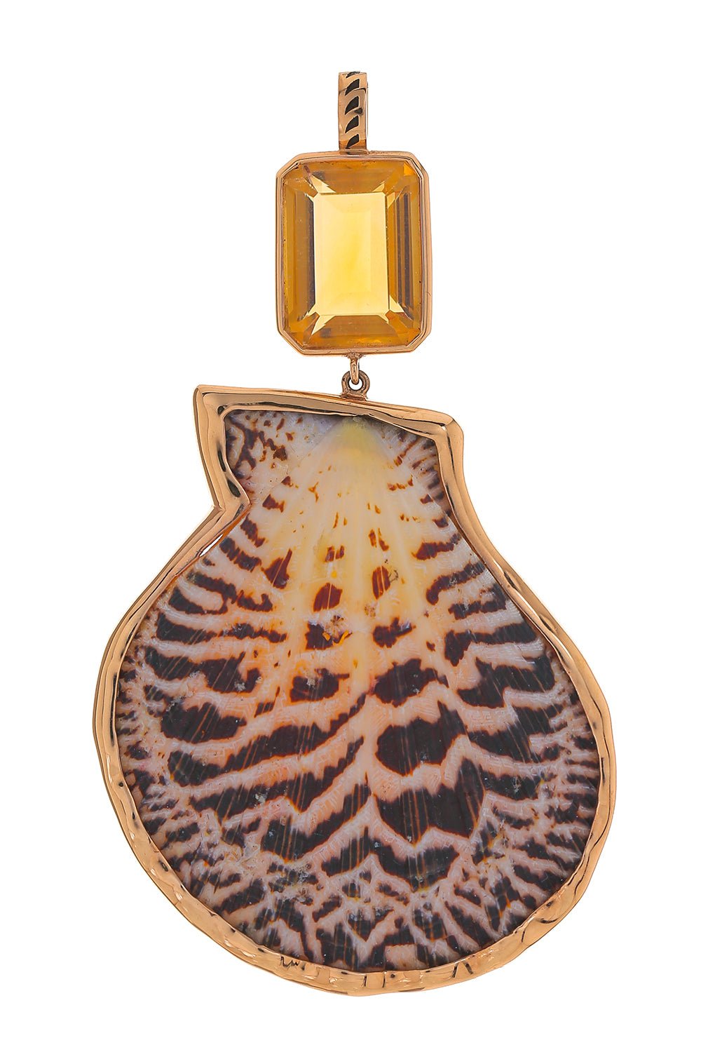 DEZSO BY SARA BELTRAN-Emerald Citrine Scallop Shell Charm-ROSE GOLD