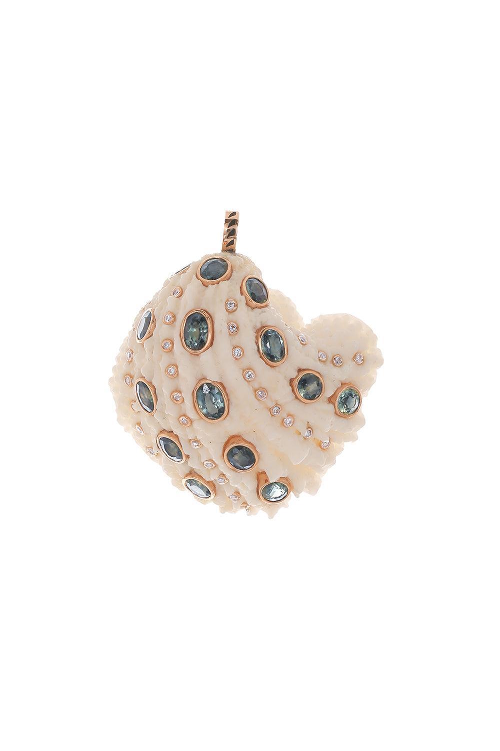 Kyanite Diamond Shell Pendant-ROSE GOLD-G-JEWELRYFINE JEWELPENDANT-DEZSO BY SARA BELTRAN