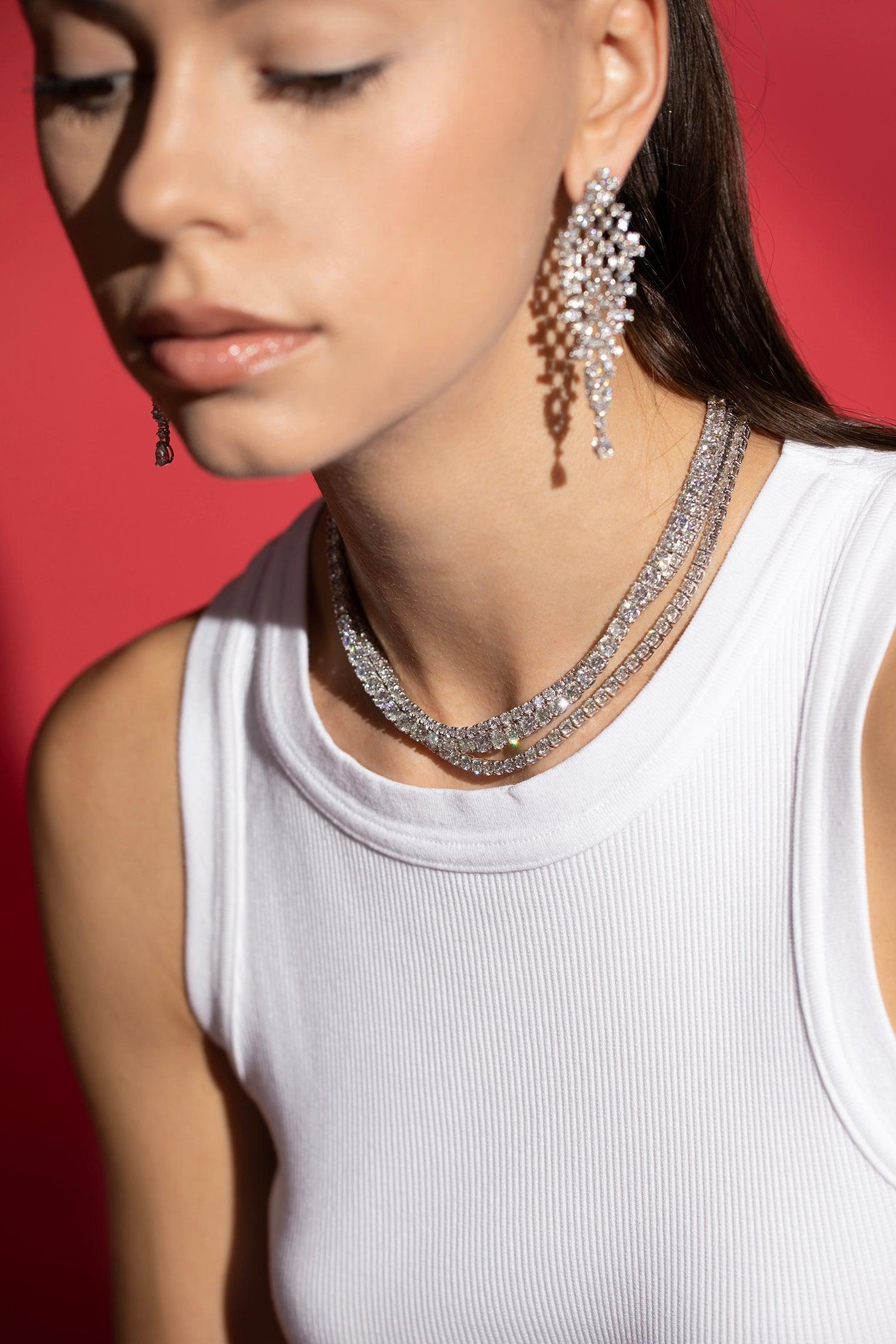 DIANA M. JEWELS-Classic Tennis Necklace-WHITE GOLD