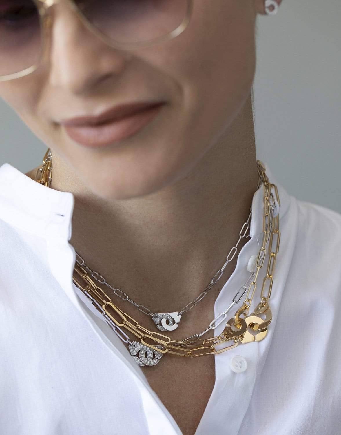 DINH VAN-Menottes R10 1/2 Diamond Chain Necklace - White Gold-WHITE GOLD