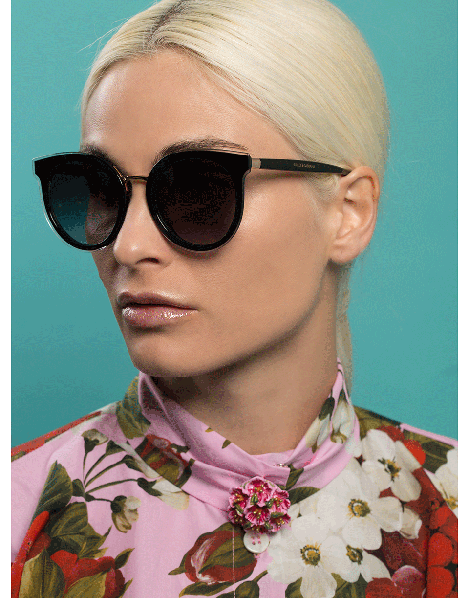 DOLCE & GABBANA-Black Round Sunglasses-BLACK