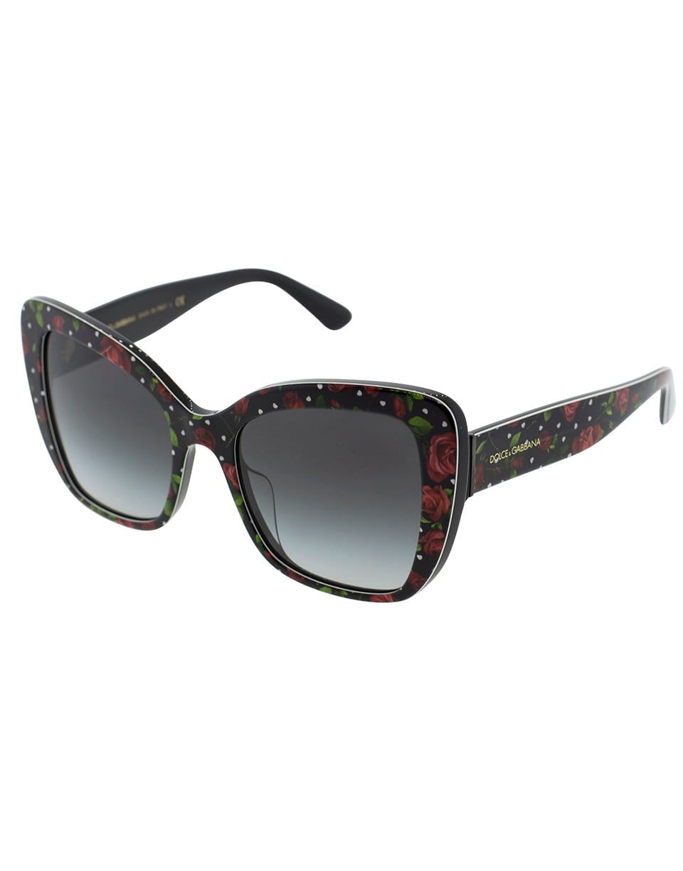 DOLCE & GABBANA-Rose Print Acetate Sunglasses-BLK/RED