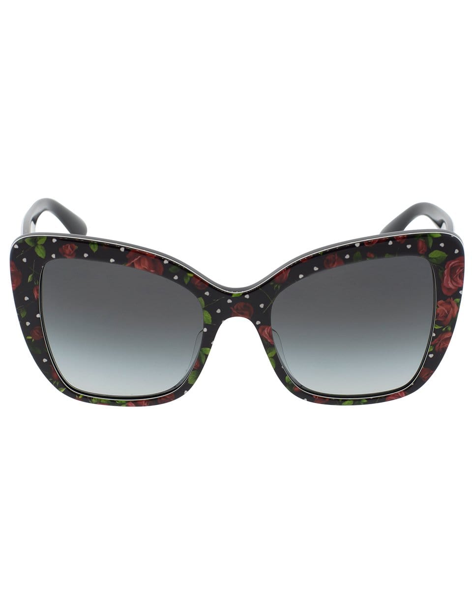 DOLCE & GABBANA-Rose Print Acetate Sunglasses-BLK/RED