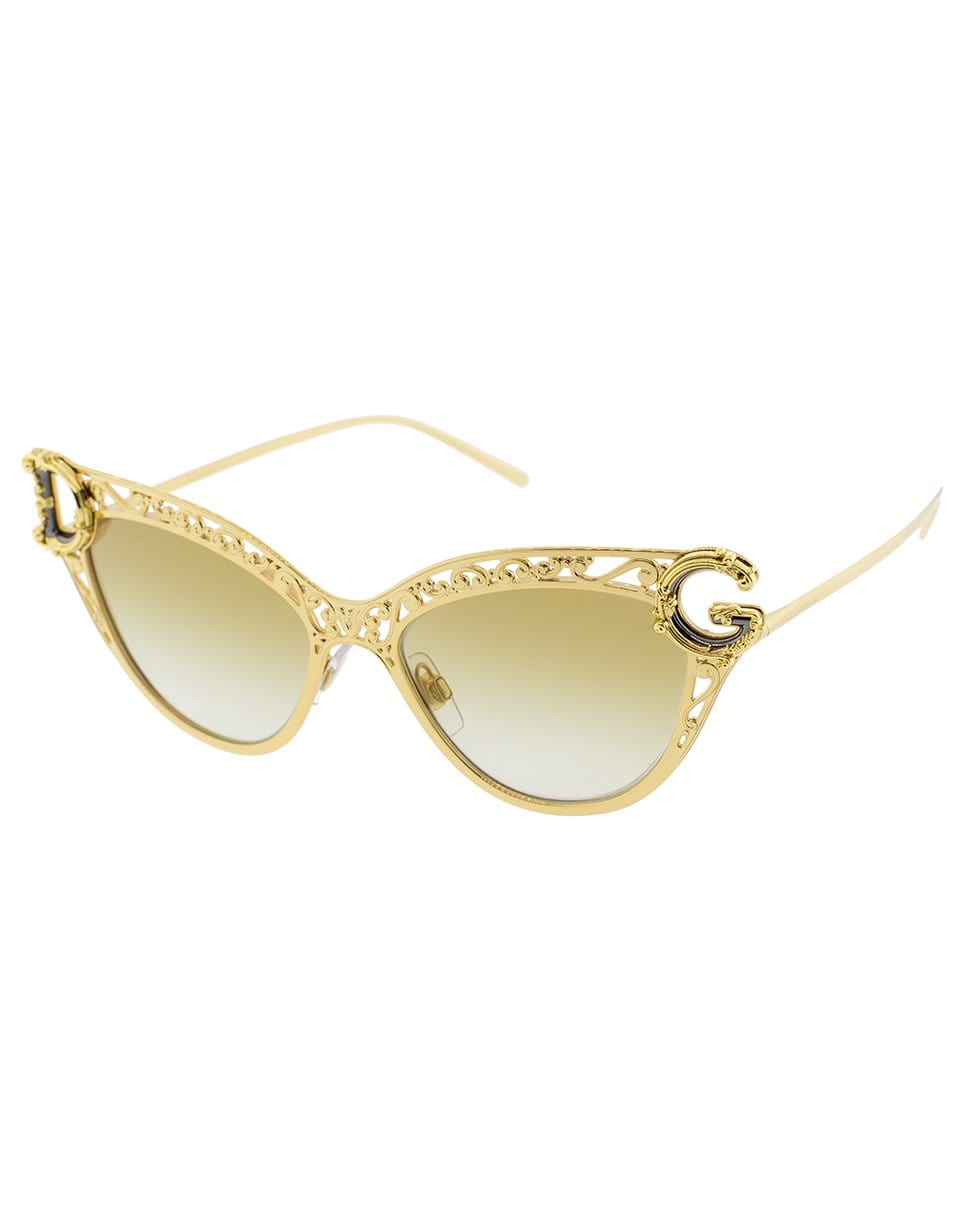 DOLCE & GABBANA-Gold Metal Cat Eye Sunglasses-GOLD