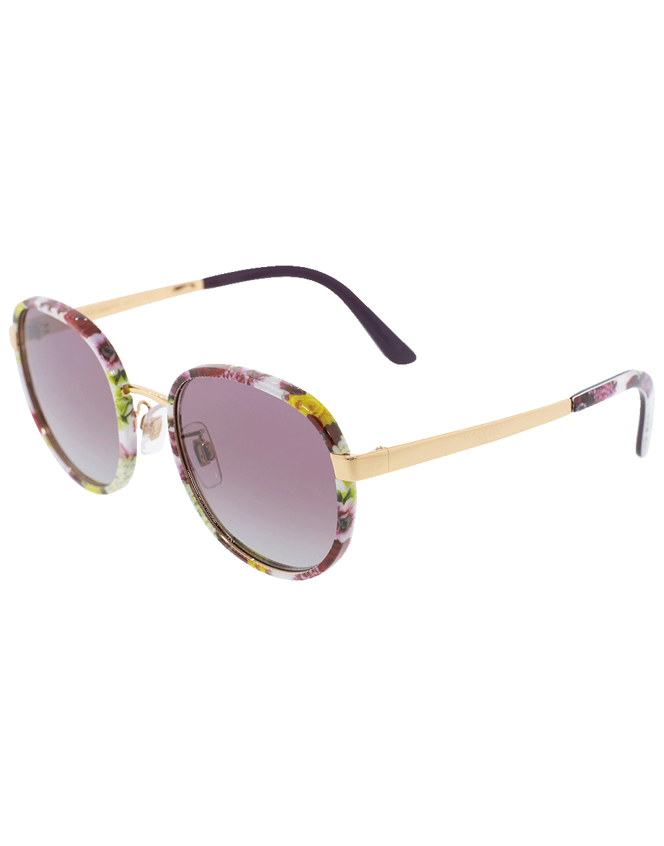 DOLCE & GABBANA-Flower Print Circle Sunglasses-ROSE GOLD