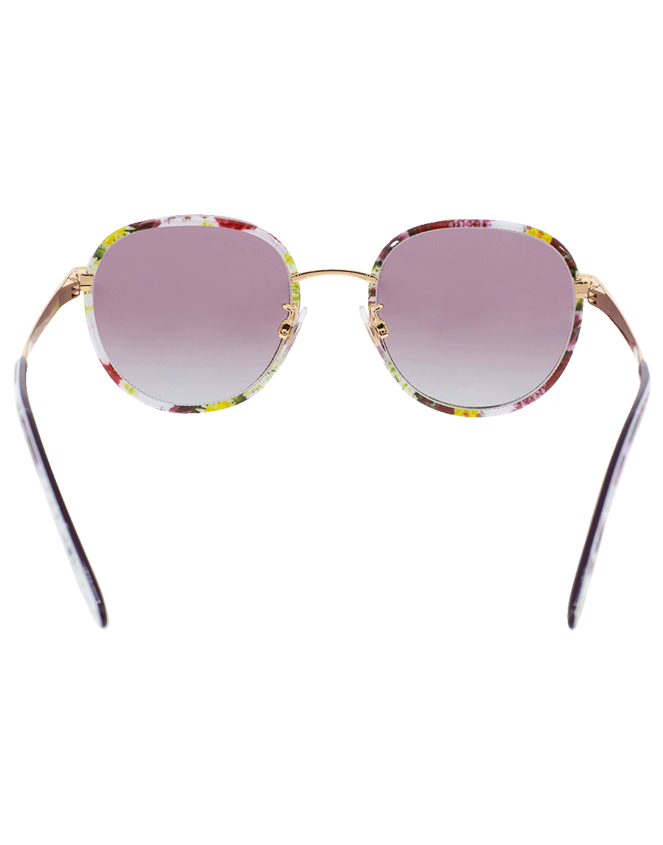 DOLCE & GABBANA-Flower Print Circle Sunglasses-ROSE GOLD