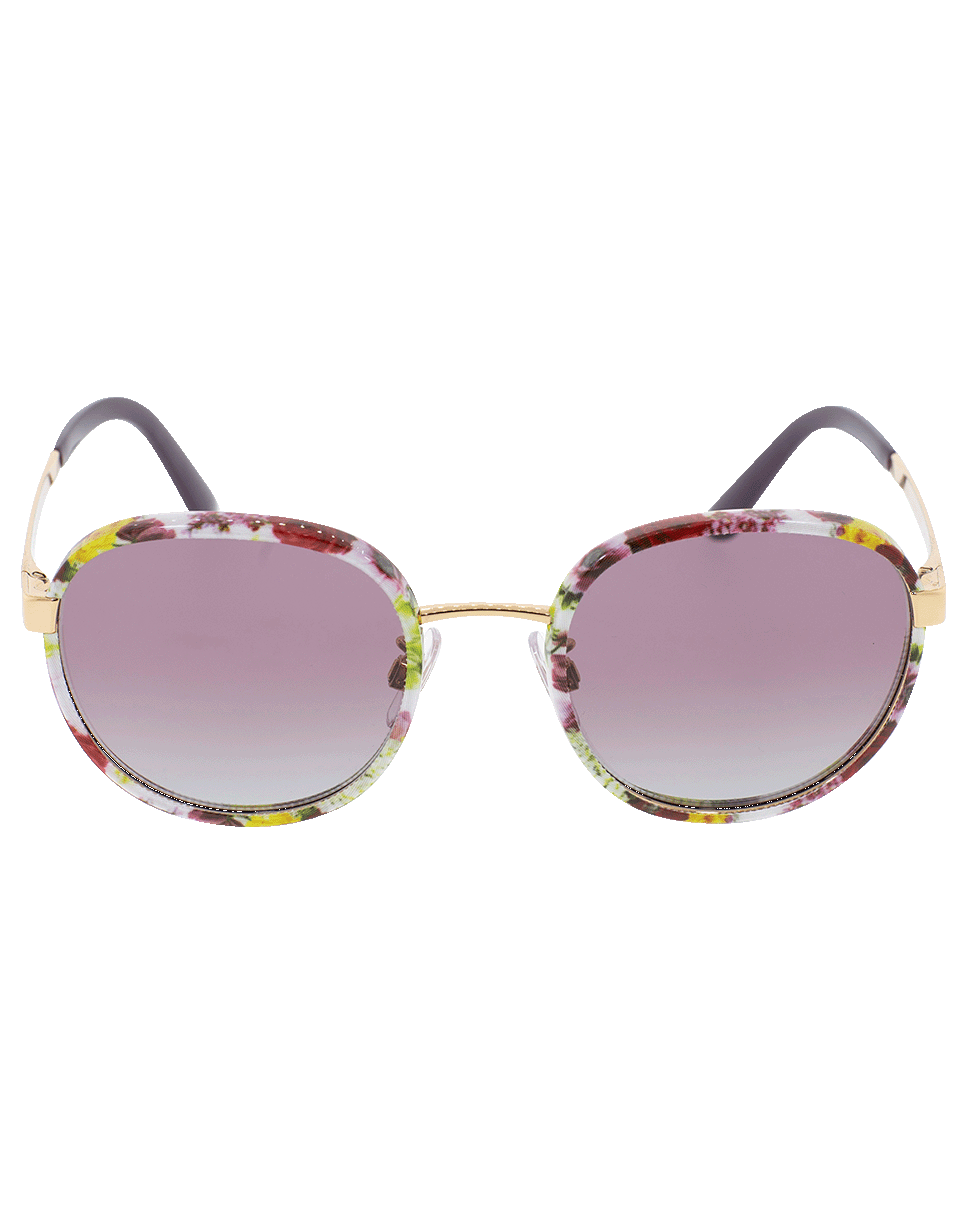 DOLCE & GABBANA-Flower Print Circle Sunglasses-ROSE GOLD