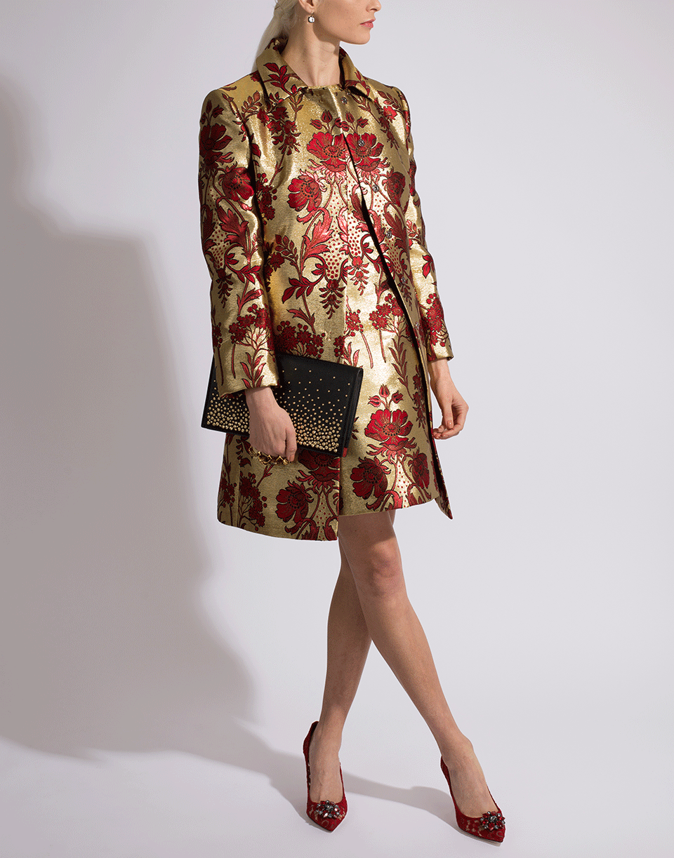 DOLCE & GABBANA-Lurex Jacquard Fitted Coat-GLD/RED