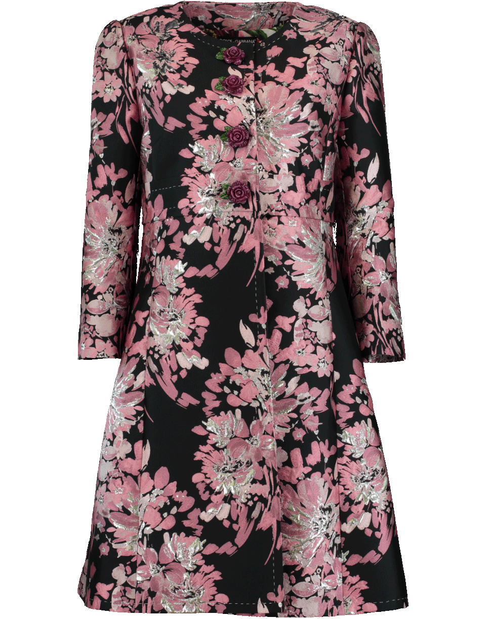 DOLCE & GABBANA-Floral Jacquard Coat-PNK/BLK