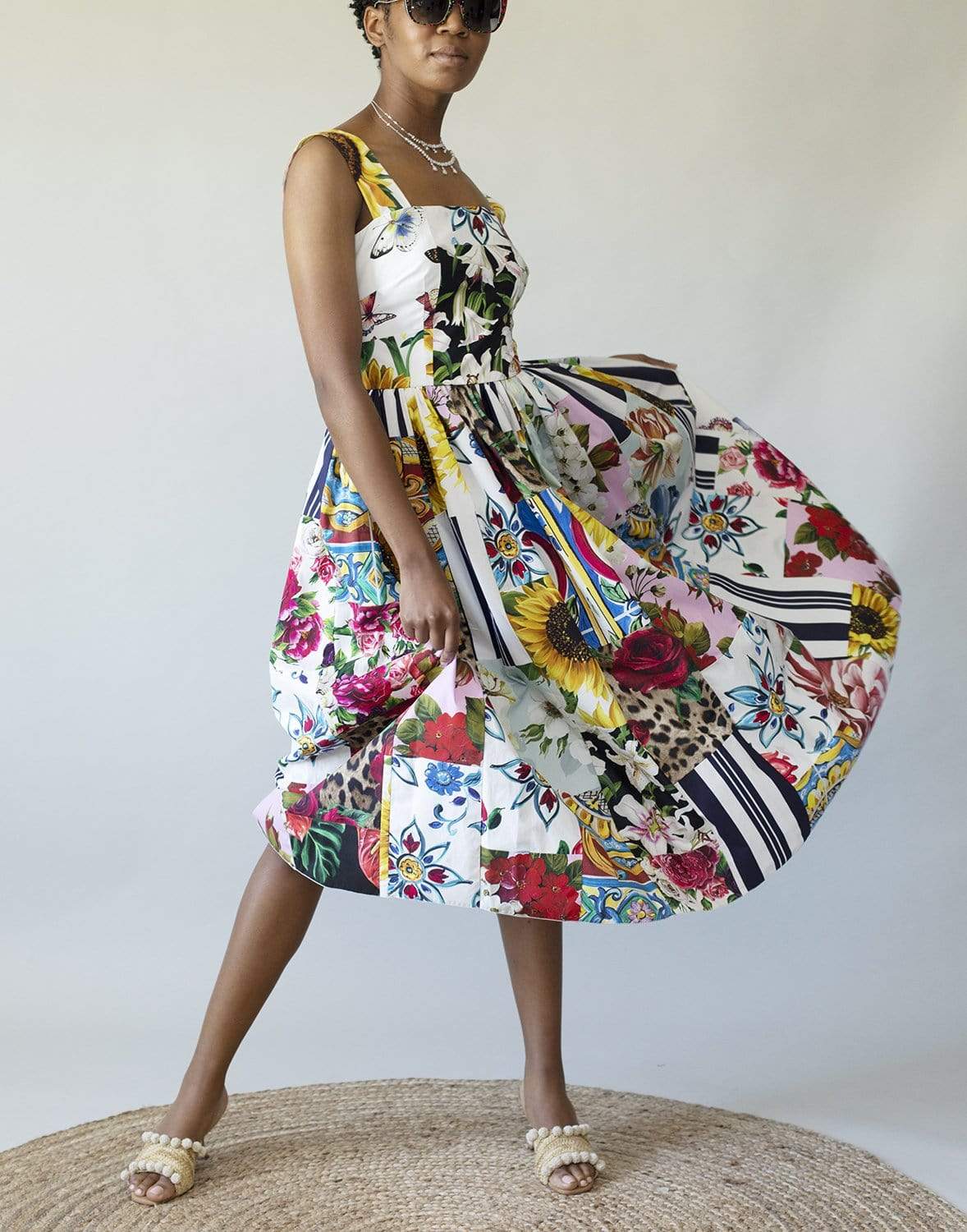 DOLCE & GABBANA-Floral Patchwork Sleeveless Sun Dress-