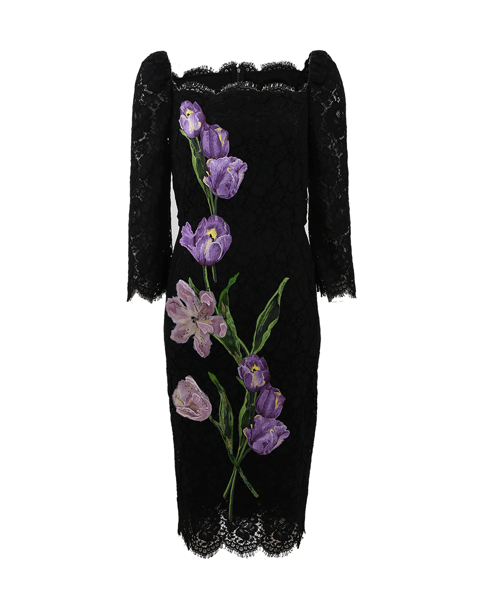 DOLCE & GABBANA-Tulip Lace Embroidered Dress-BLACK
