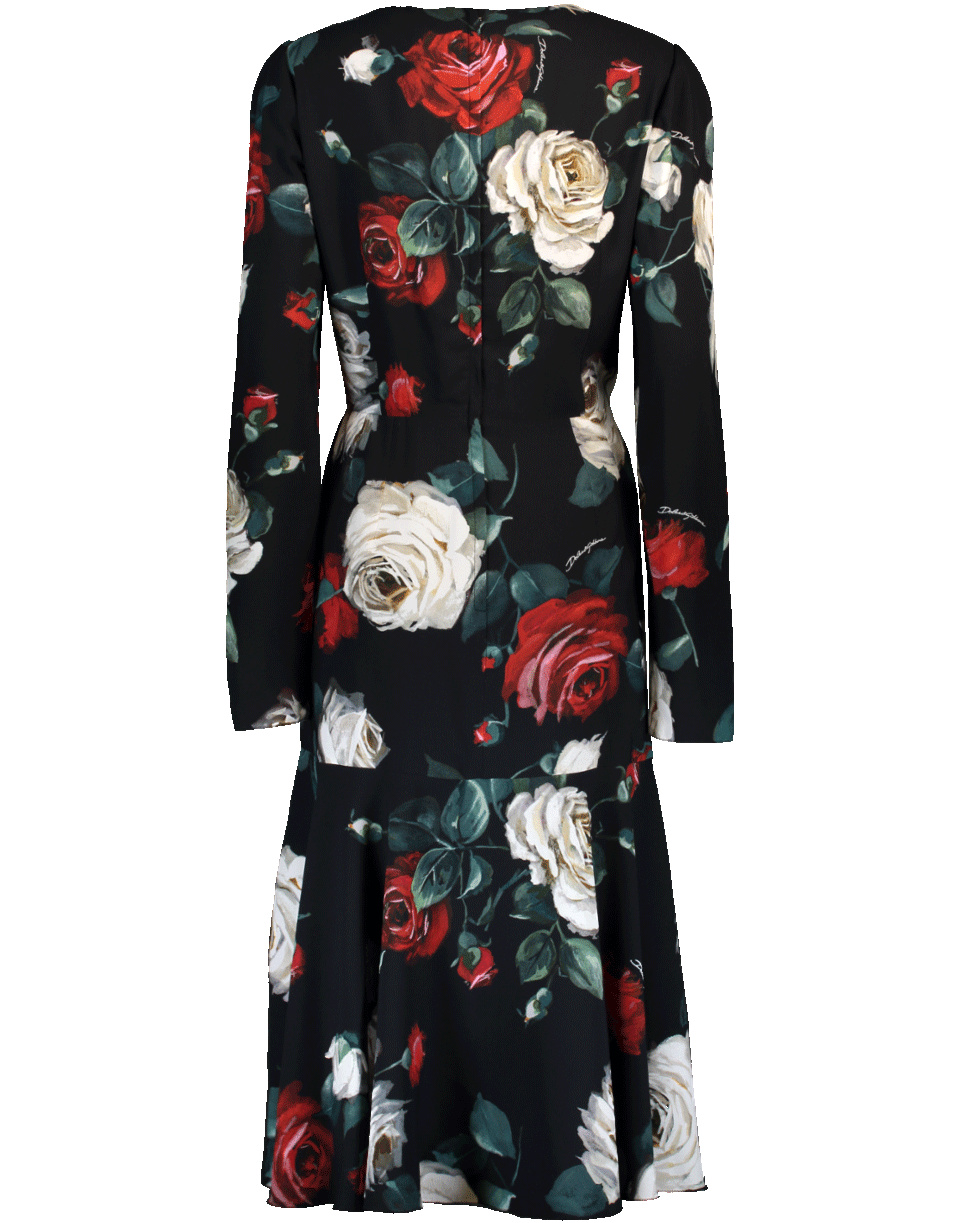 DOLCE & GABBANA-Floral Cady Dress-BLK/ROSE