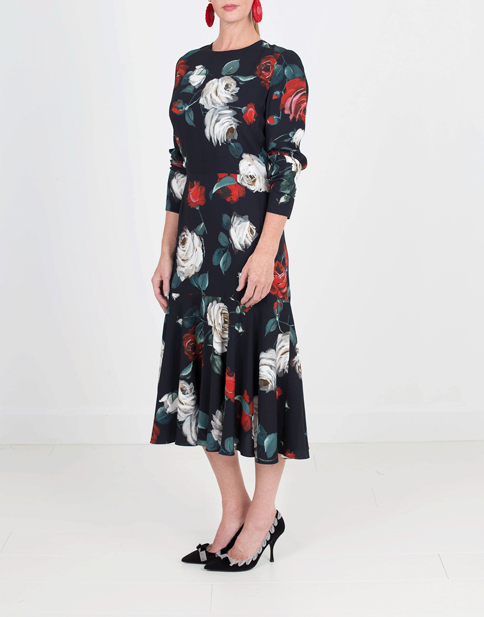 DOLCE & GABBANA-Floral Cady Dress-BLK/ROSE
