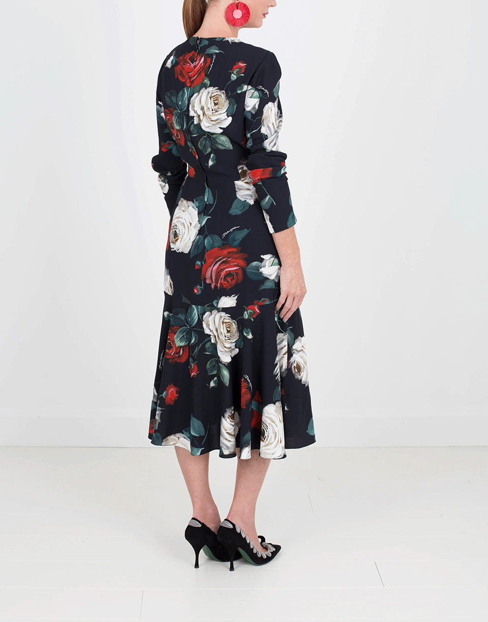 DOLCE & GABBANA-Floral Cady Dress-BLK/ROSE
