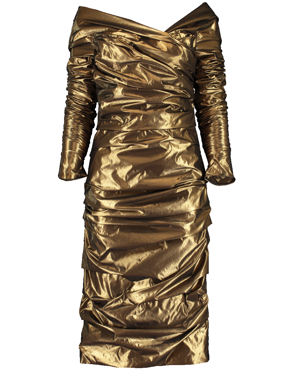 DOLCE & GABBANA-Ruched Lamé Dress-