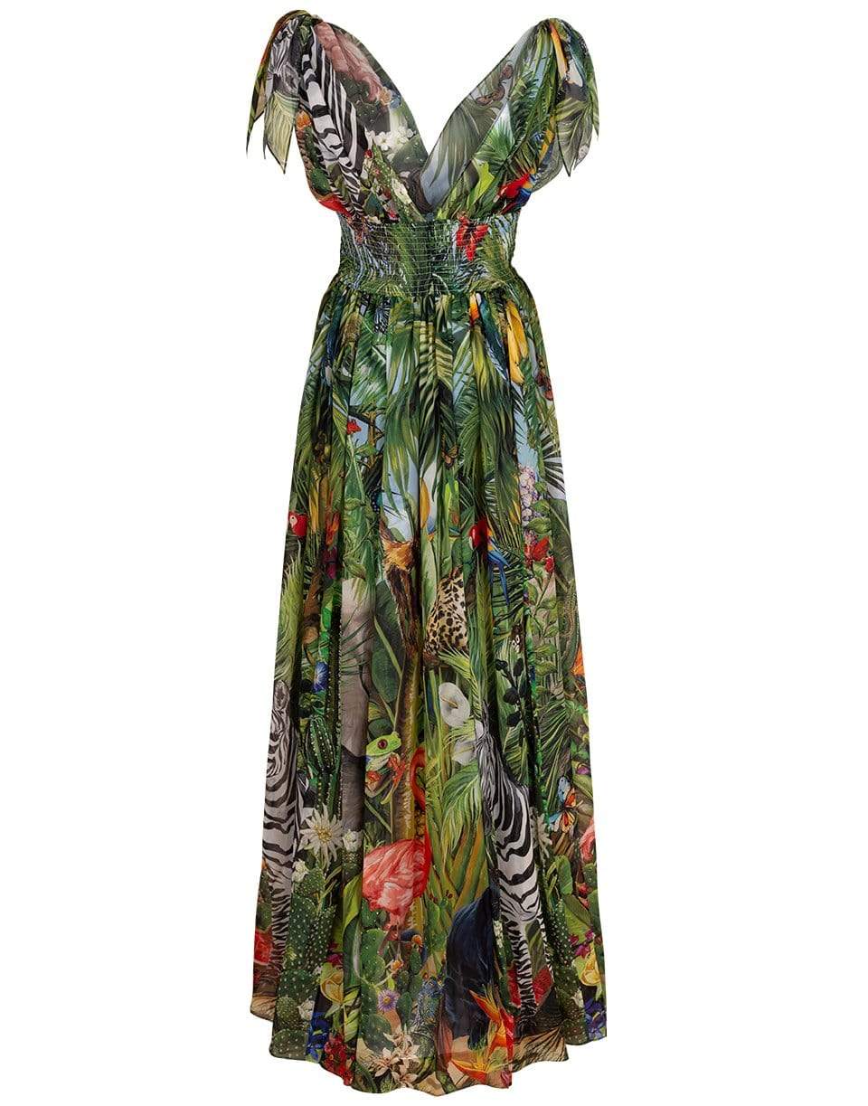 DOLCE & GABBANA-Sleeveless V-Neck Smocked Waist Maxi Dress-GREEN