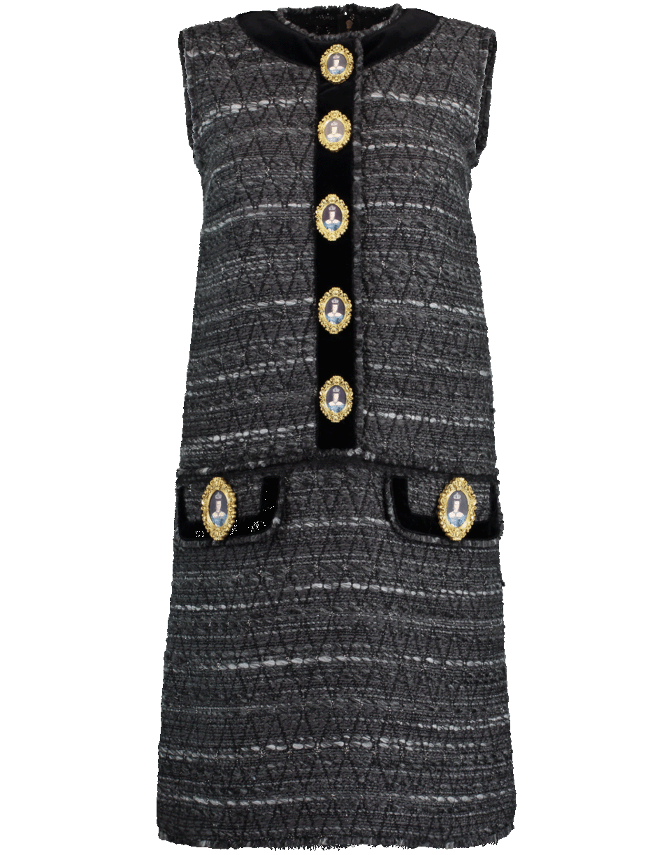 DOLCE & GABBANA-Sleeveless Tweed Shift Dress-