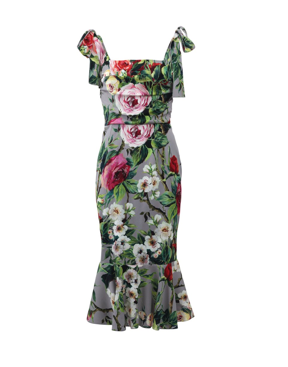 DOLCE & GABBANA-Tie Shoulder Print Dress-