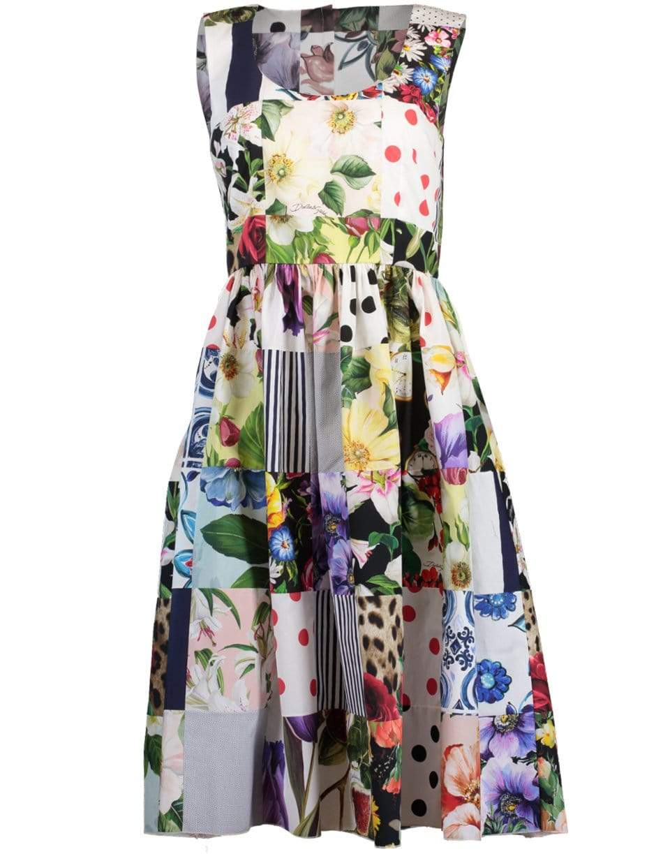 DOLCE & GABBANA-Patchwork Print Cotton Poplin Sun Dress-MULTI
