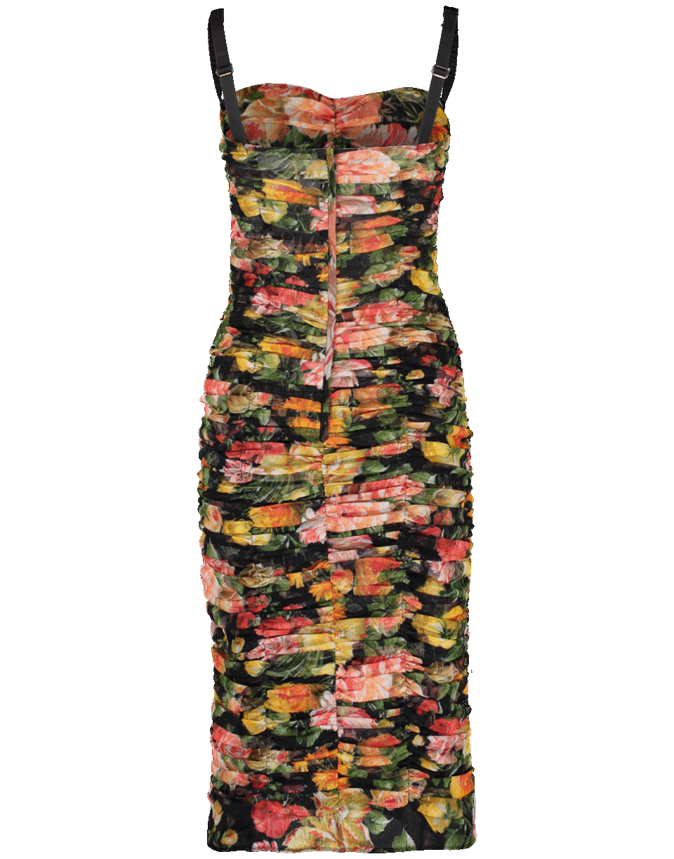 DOLCE & GABBANA-Floral Tulle Ruched Fitted Dress-