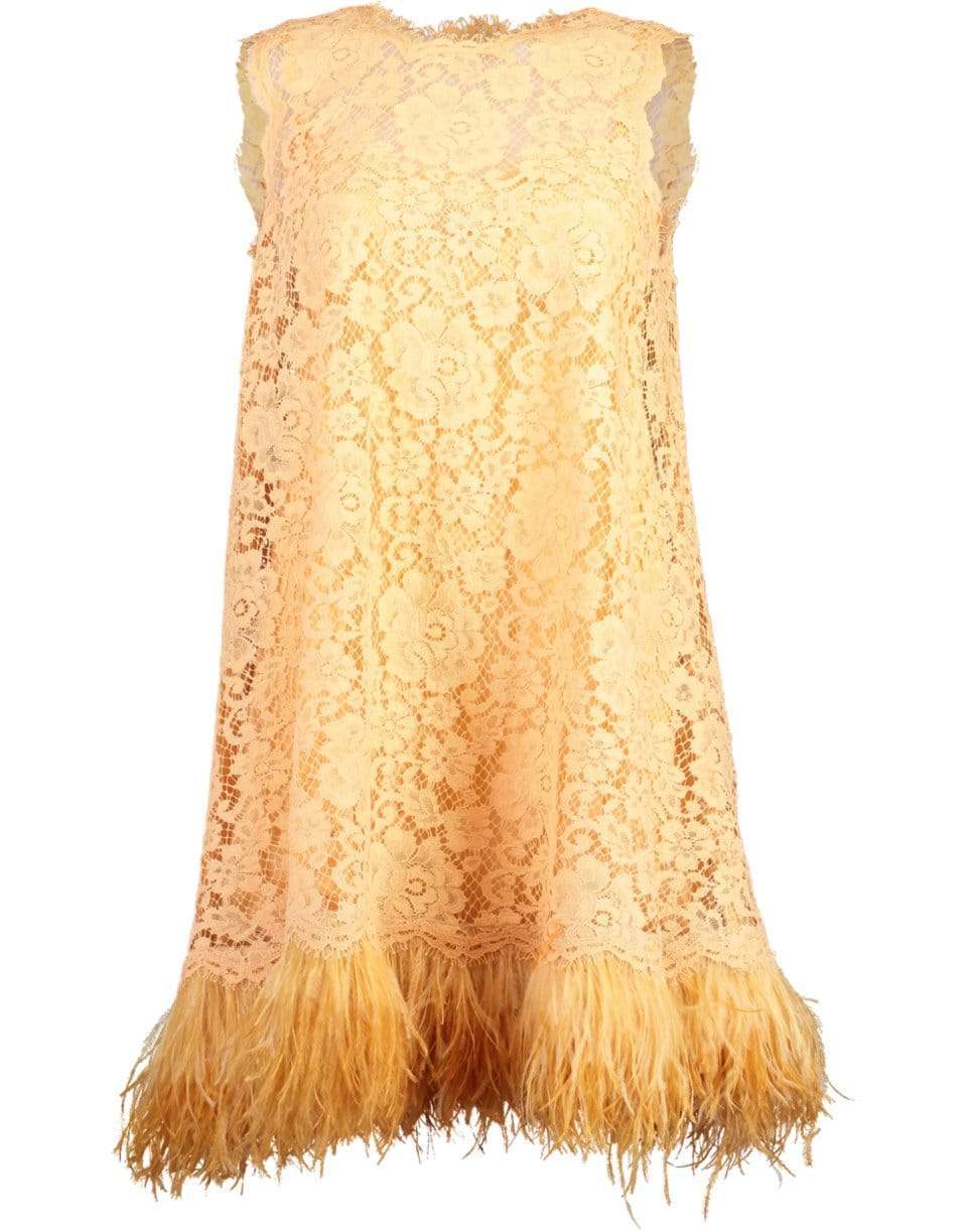 DOLCE & GABBANA-Crewneck Feather Hem Swing Dress-