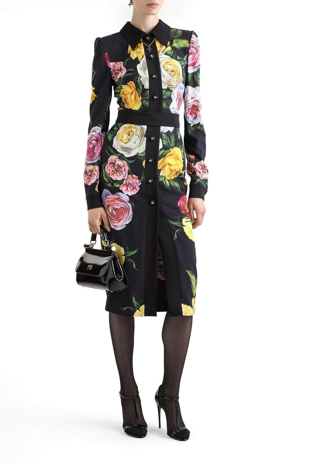 Long Sleeve Printed Shirt Dress-PEONROSE-38-CLOTHINGDRESSCASUAL-DOLCE & GABBANA