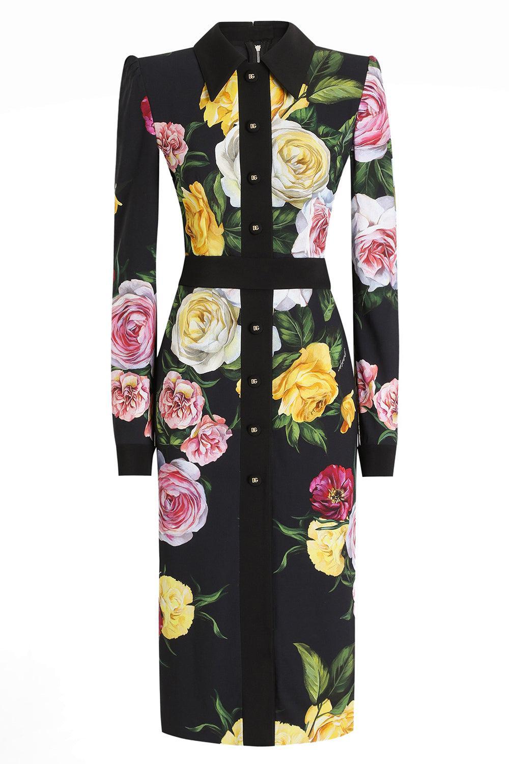 Long Sleeve Printed Shirt Dress-PEONROSE-38-CLOTHINGDRESSCASUAL-DOLCE & GABBANA