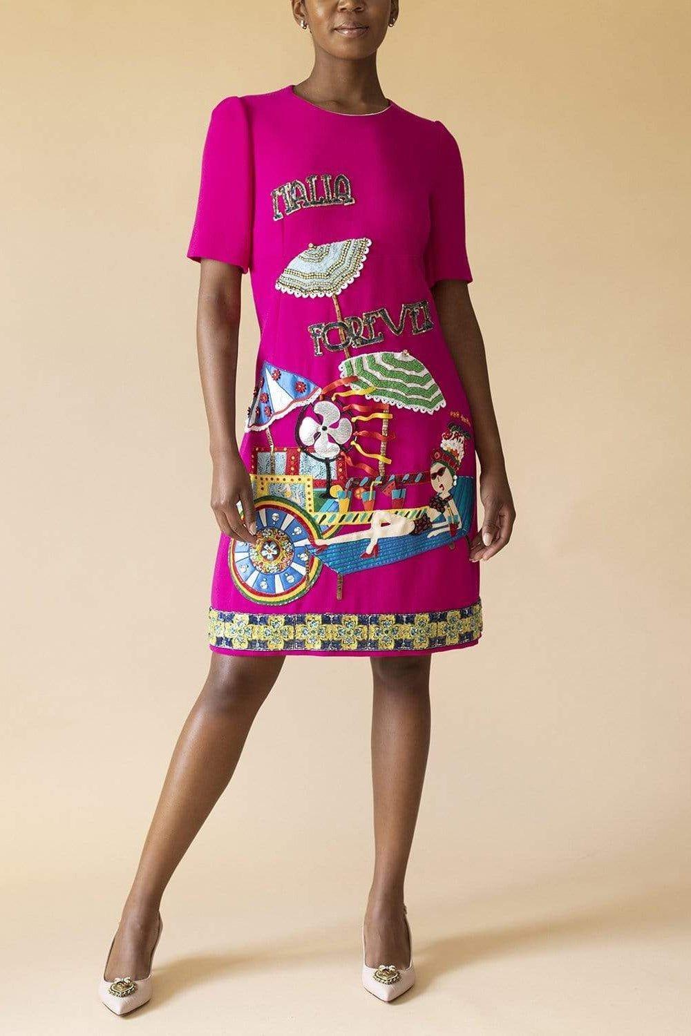 DOLCE & GABBANA-Italia Forever Embroidered Dress-PINK