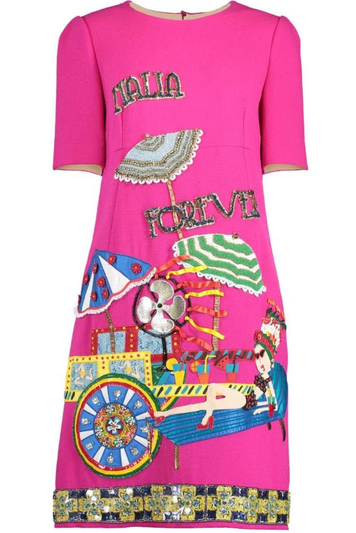 DOLCE & GABBANA-Italia Forever Embroidered Dress-PINK